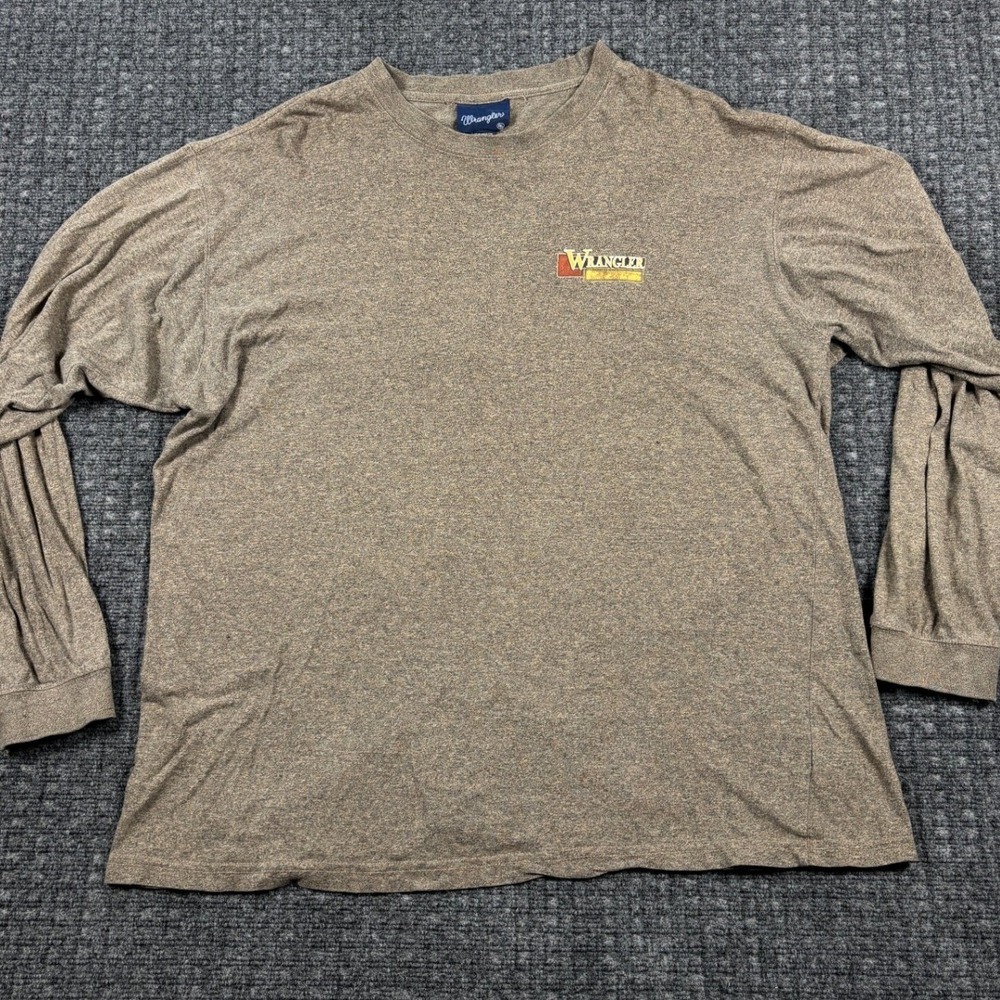 VTG Wrangler Champions Western Graphic Long Sleeve T-Shirt XXL Brown Rodeo Tee
